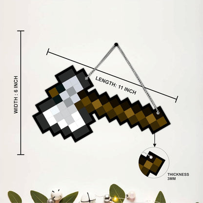 Retro Pixel Iron Axe Gaming Wall Hanging