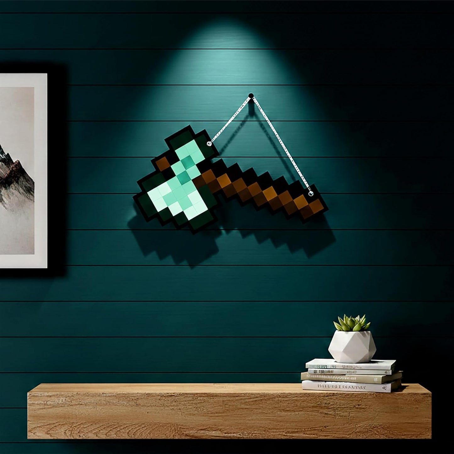 Retro Pixel Diamond Axe Gaming Wall Hanging