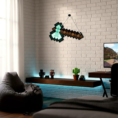 Retro Pixel Diamond Axe Gaming Wall Hanging