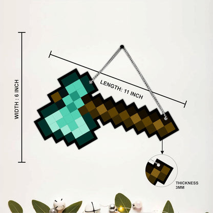 Retro Pixel Diamond Axe Gaming Wall Hanging