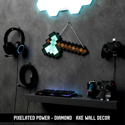 Retro Pixel Diamond Axe Gaming Wall Hanging