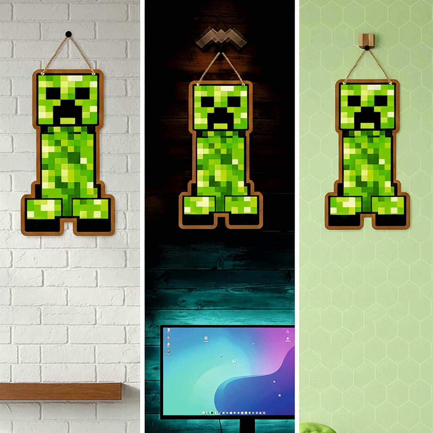 Retro Pixel Creeper Gaming Wall Hanging