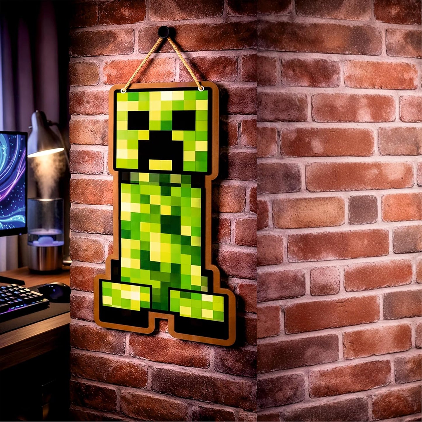 Retro Pixel Creeper Gaming Wall Hanging