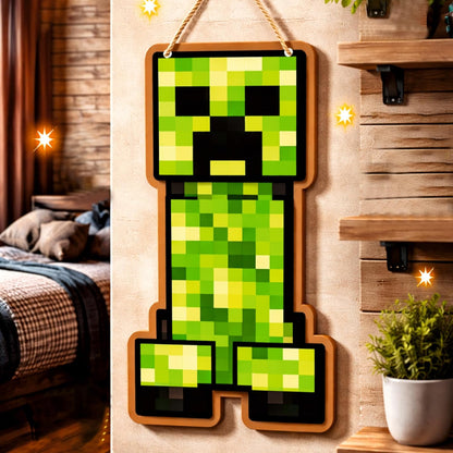 Retro Pixel Creeper Gaming Wall Hanging