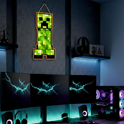 Retro Pixel Creeper Gaming Wall Hanging