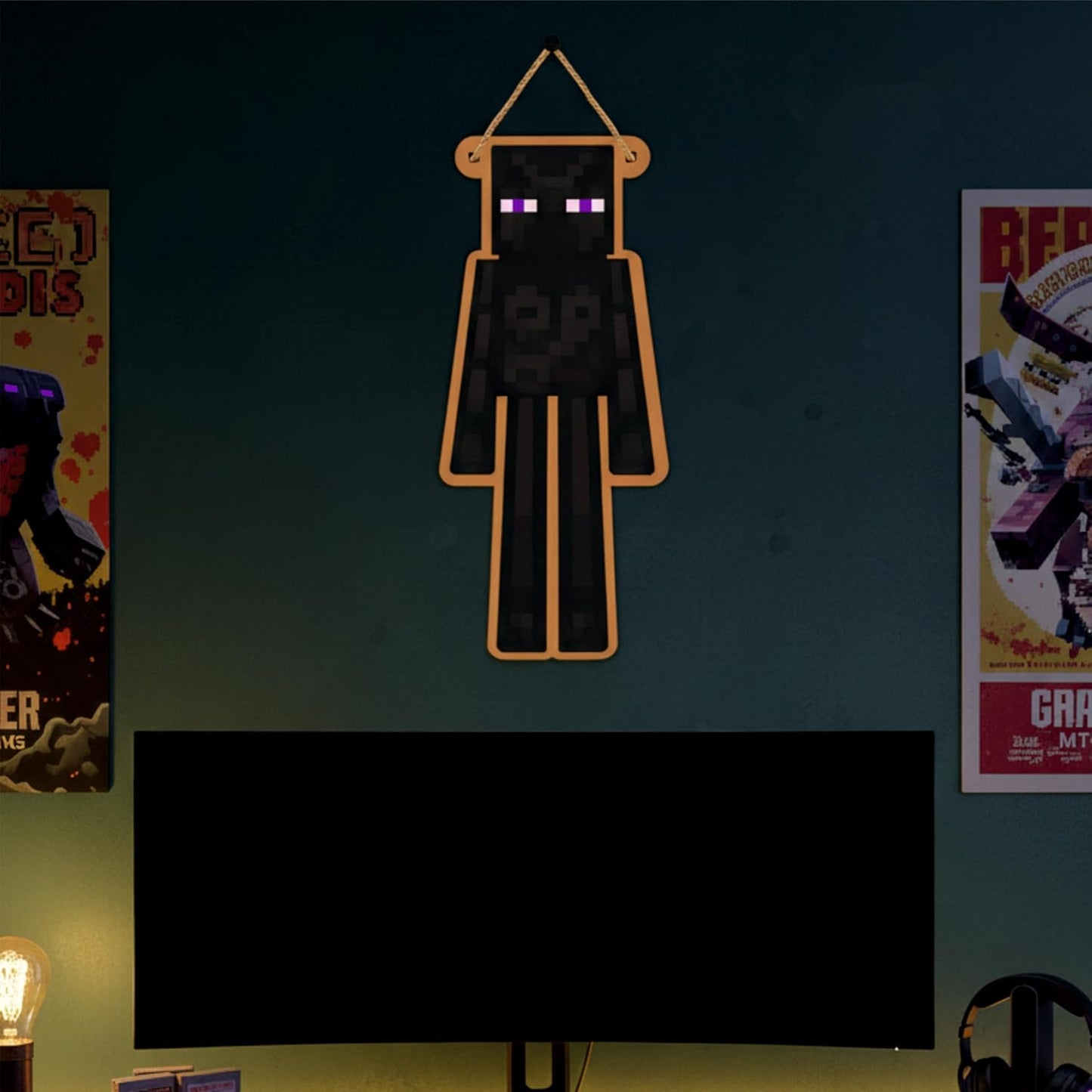 Retro Pixel Enderman Gaming Wall Hanging