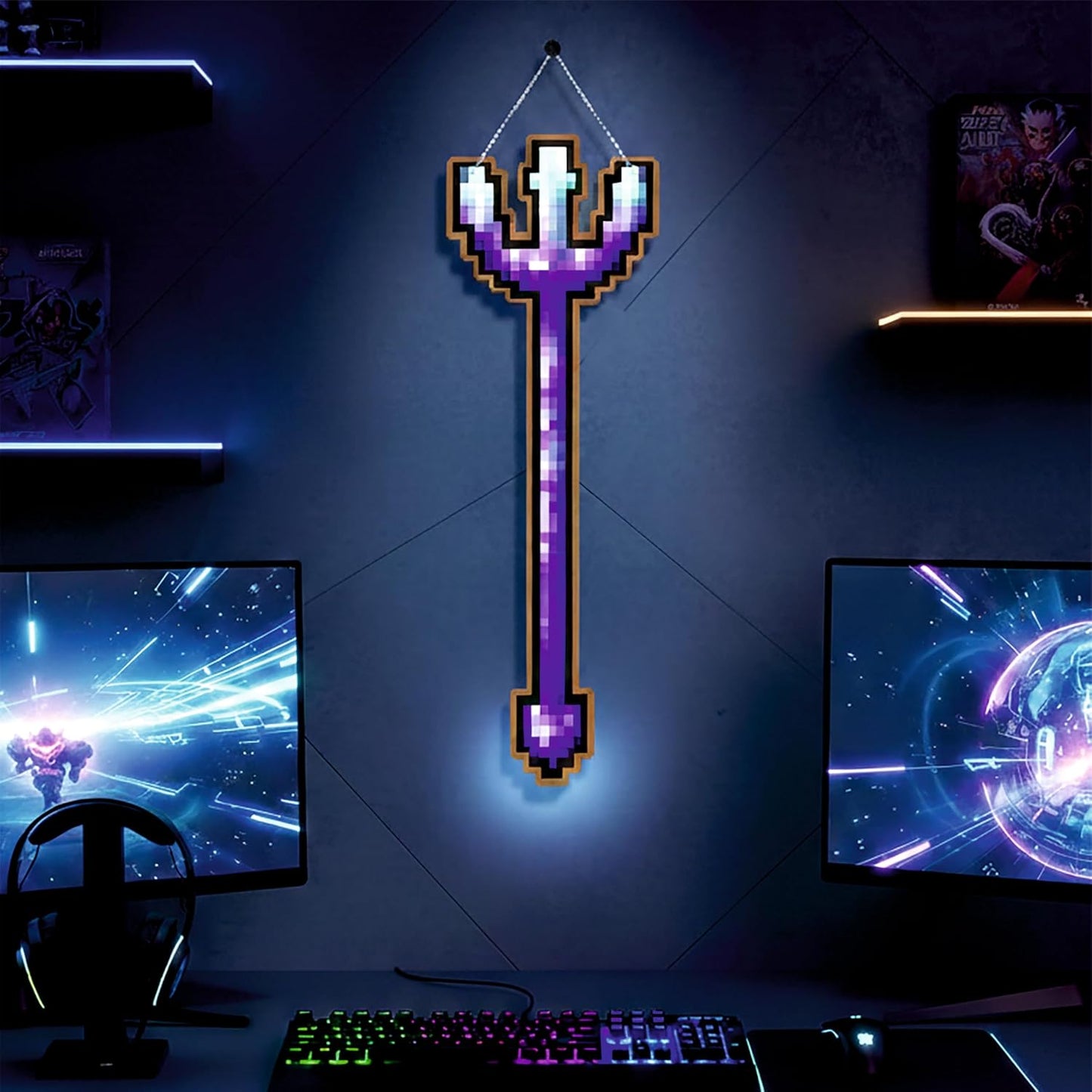 Enchanted Pixel Trident Gaming Wall Hanging