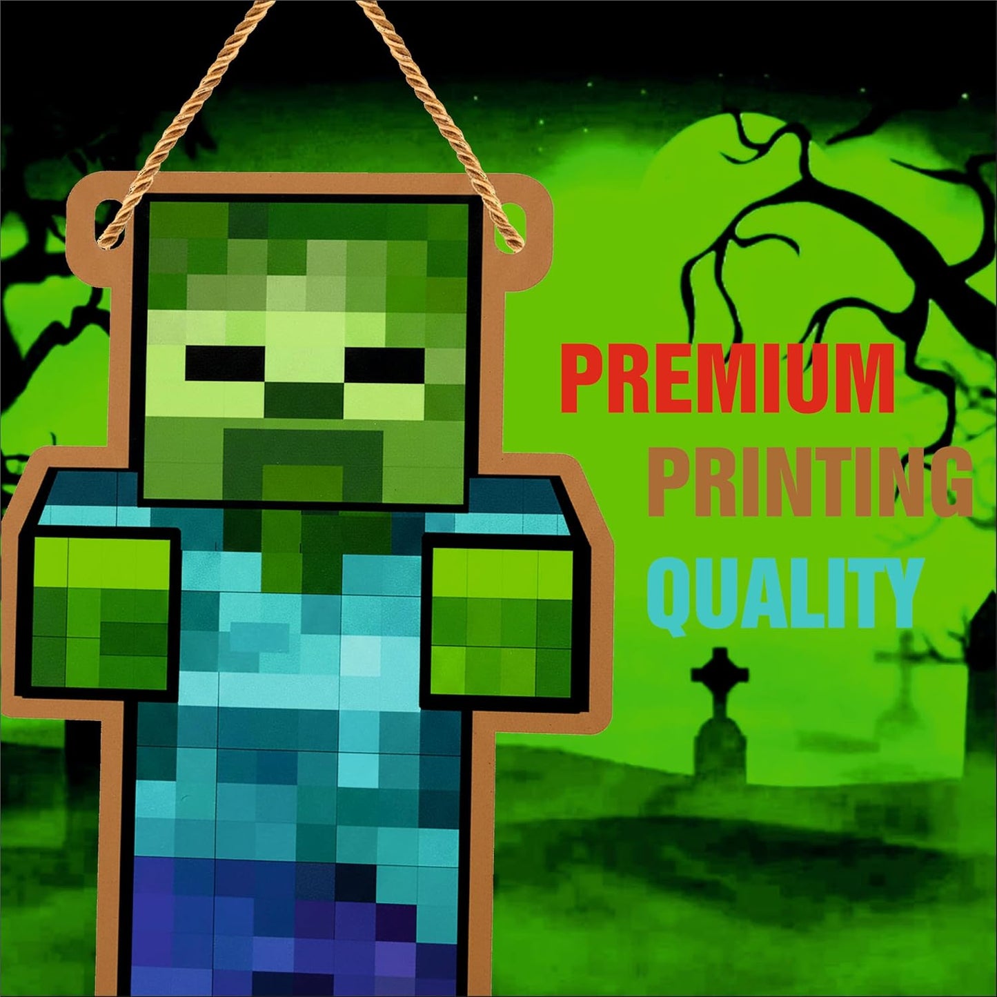 Retro Pixel Zombie Gaming Wall Hanging