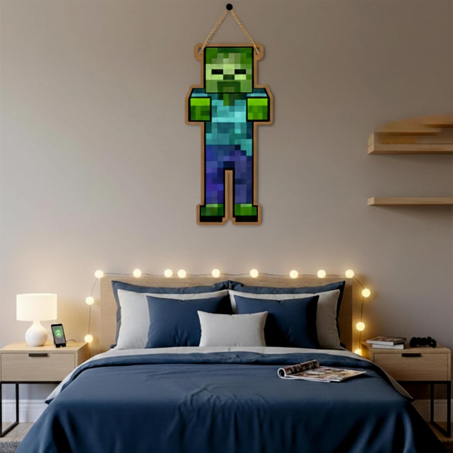 Retro Pixel Zombie Gaming Wall Hanging