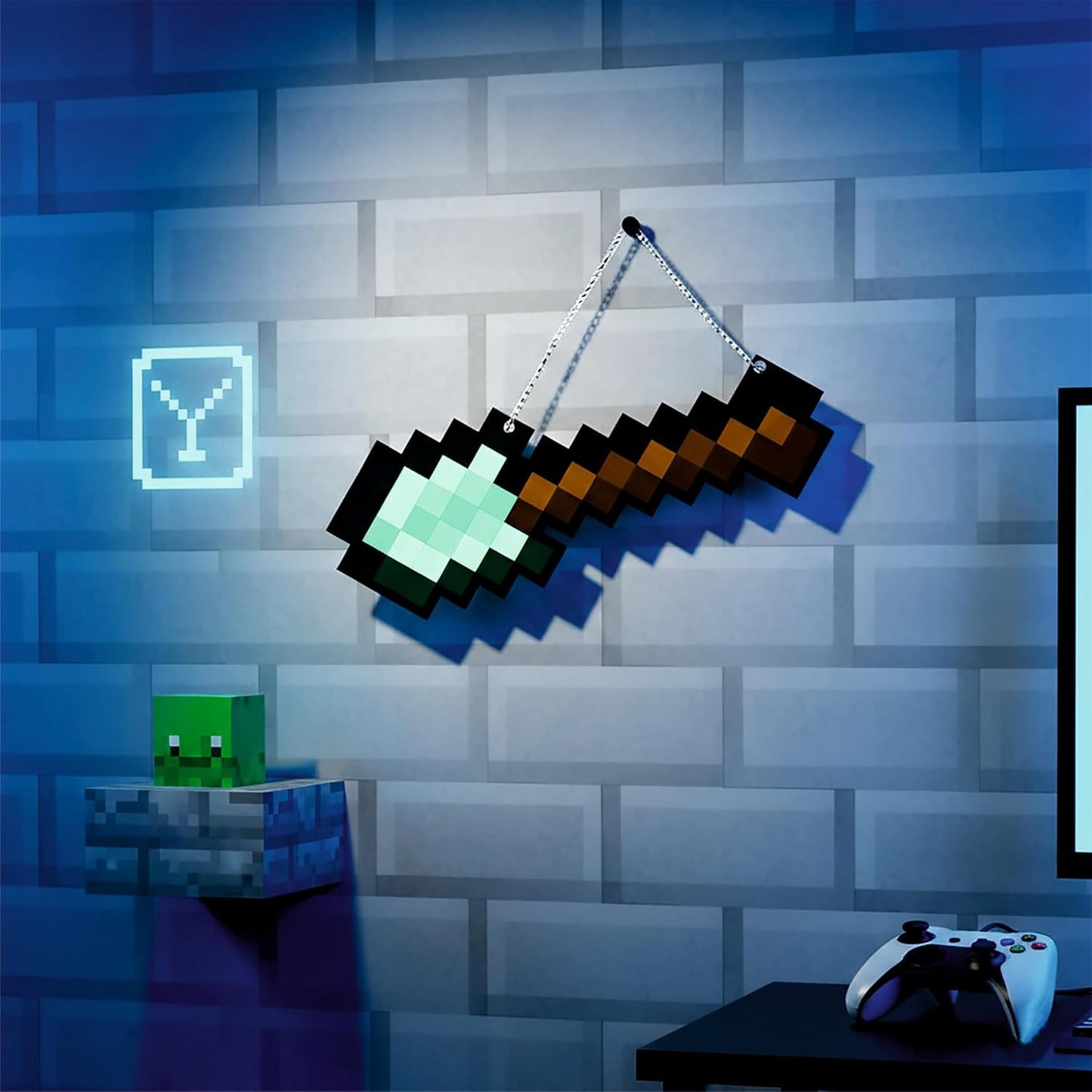Retro Pixel Diamond Shovel Gaming Wall Hanging