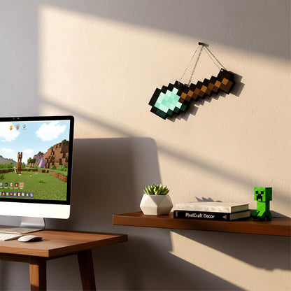 Retro Pixel Diamond Shovel Gaming Wall Hanging