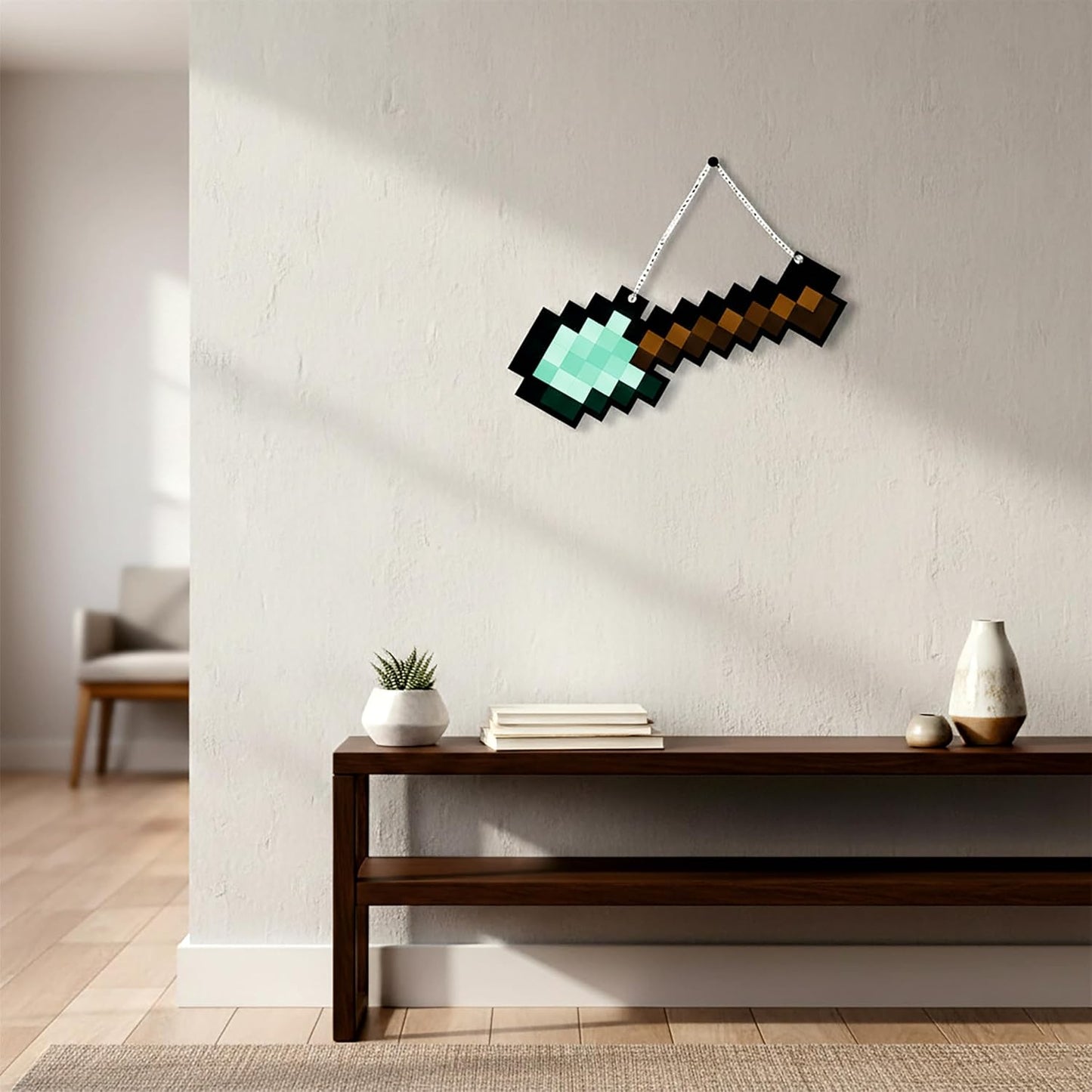 Retro Pixel Diamond Shovel Gaming Wall Hanging