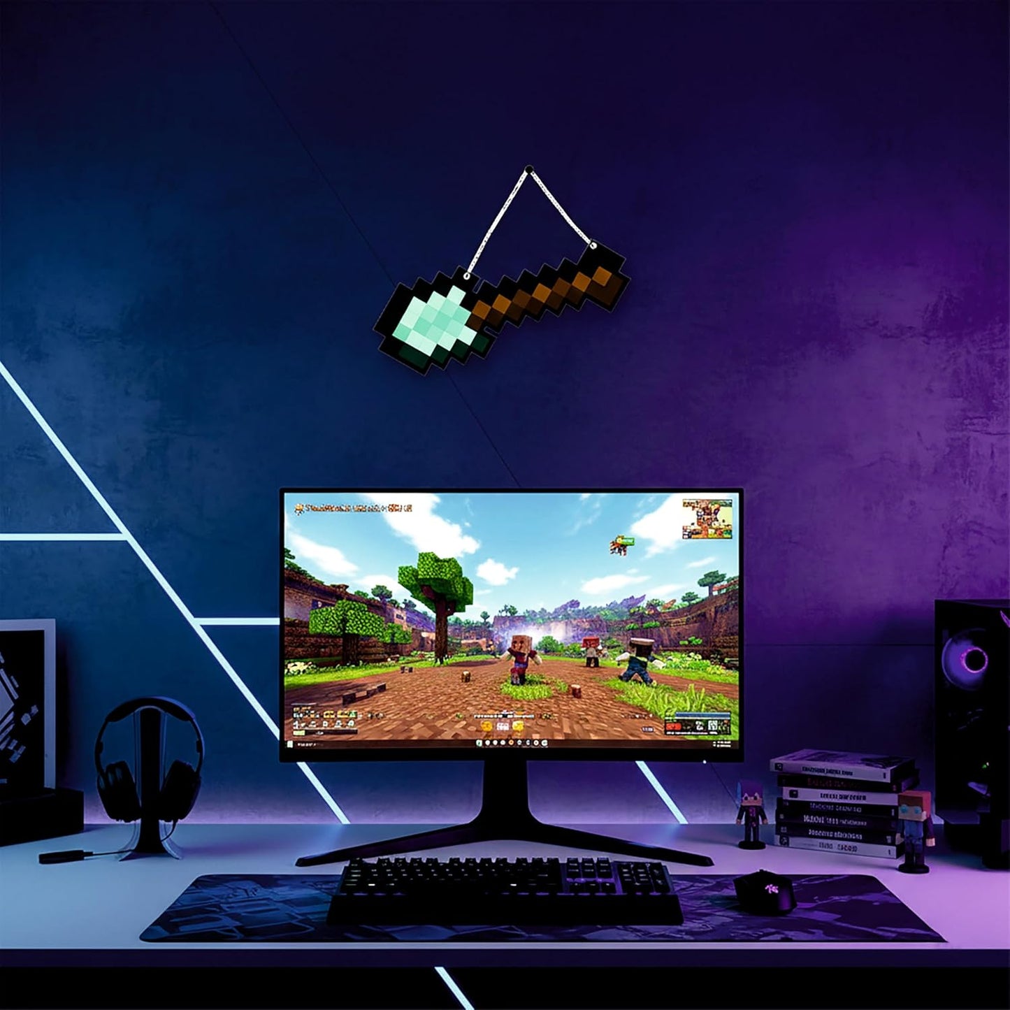 Retro Pixel Diamond Shovel Gaming Wall Hanging