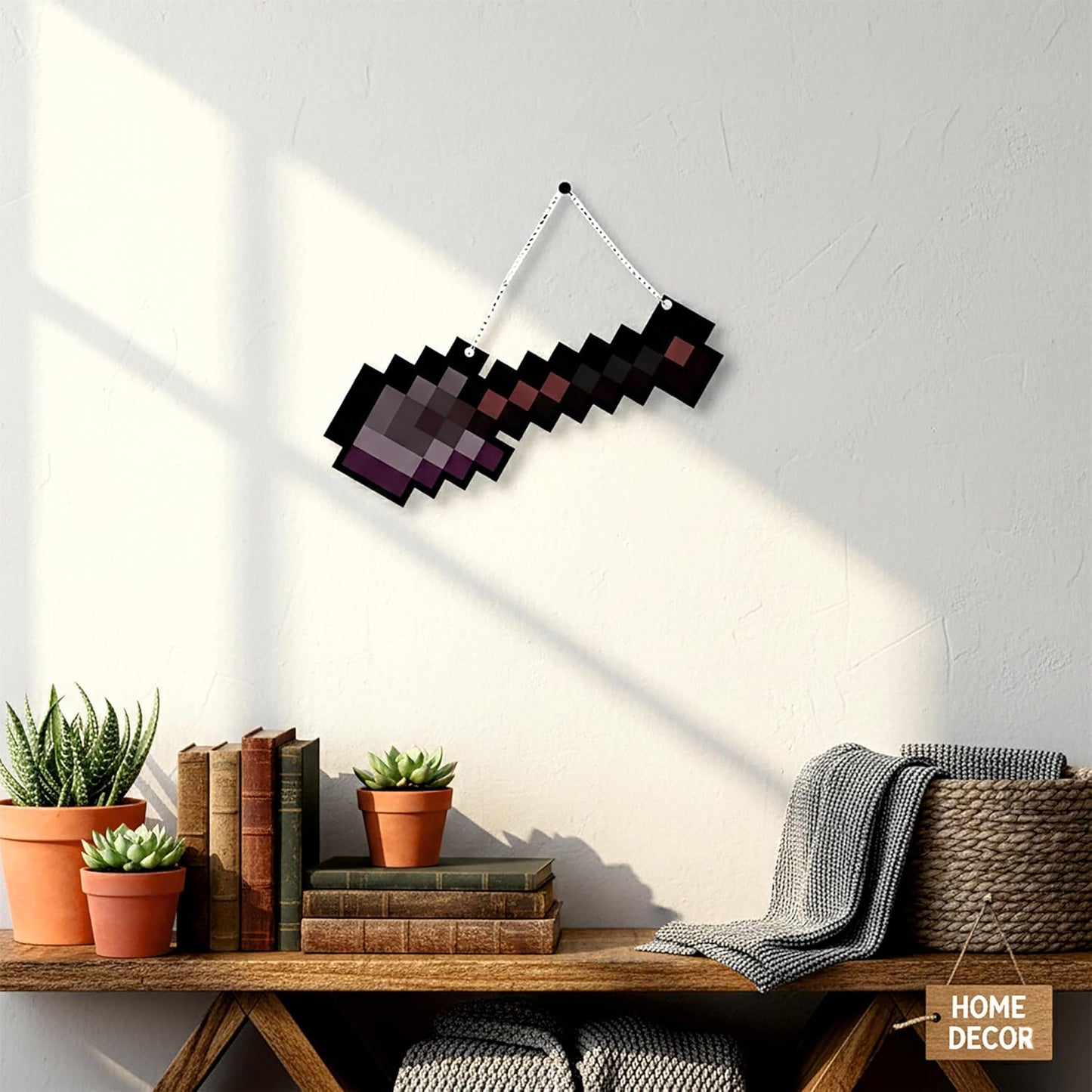 Retro Pixel Netherite Shovel Gaming Wall Hanging