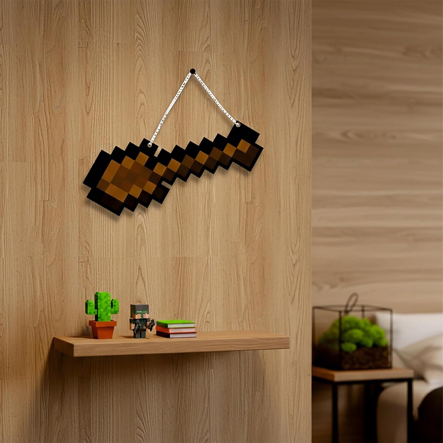 Retro Pixel Wooden Shovel Gaming Wall Hanging