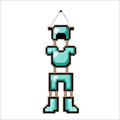 Retro Pixel Diamond Armor Gaming Wall Hanging
