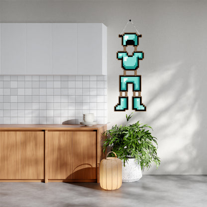 Retro Pixel Diamond Armor Gaming Wall Hanging