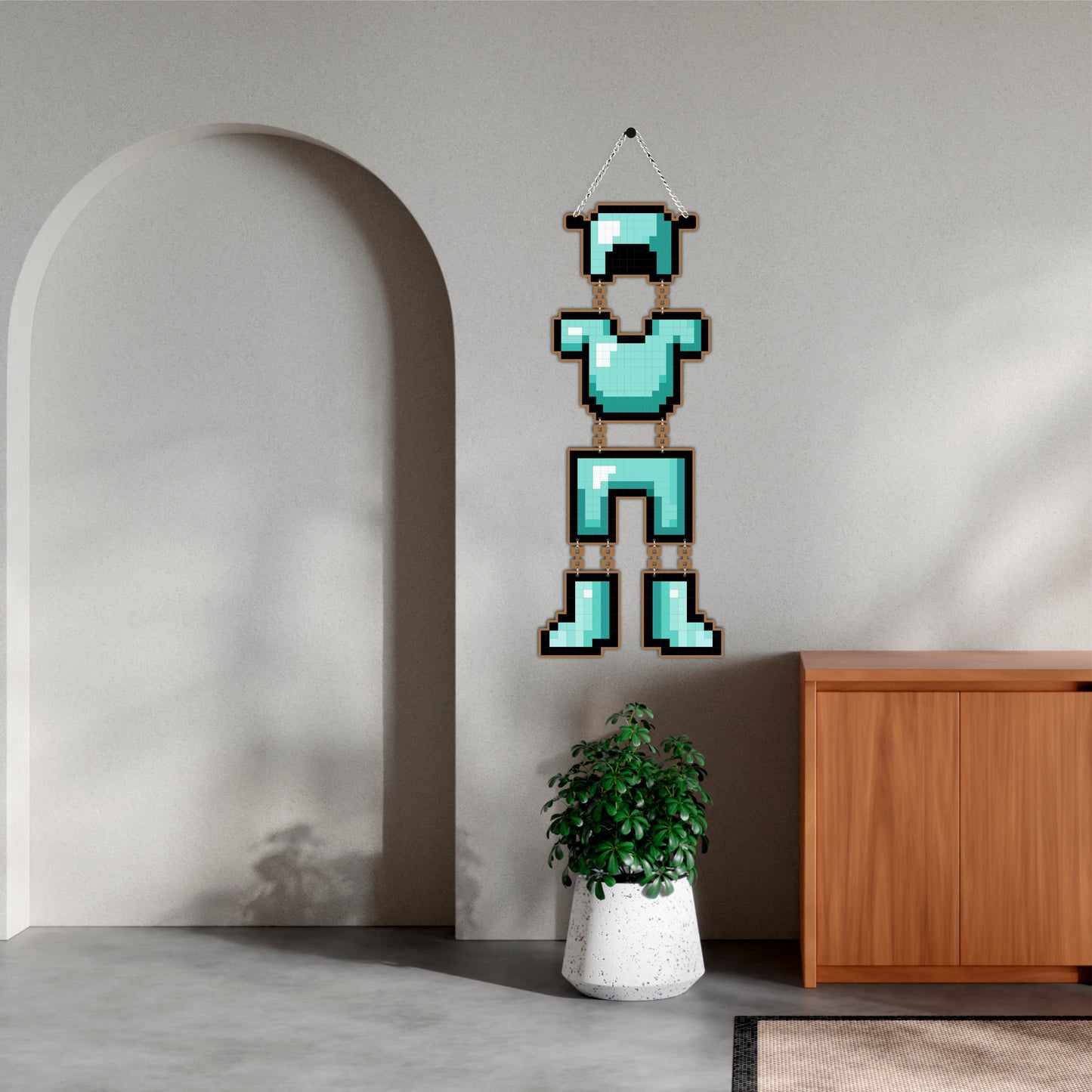 Retro Pixel Diamond Armor Gaming Wall Hanging
