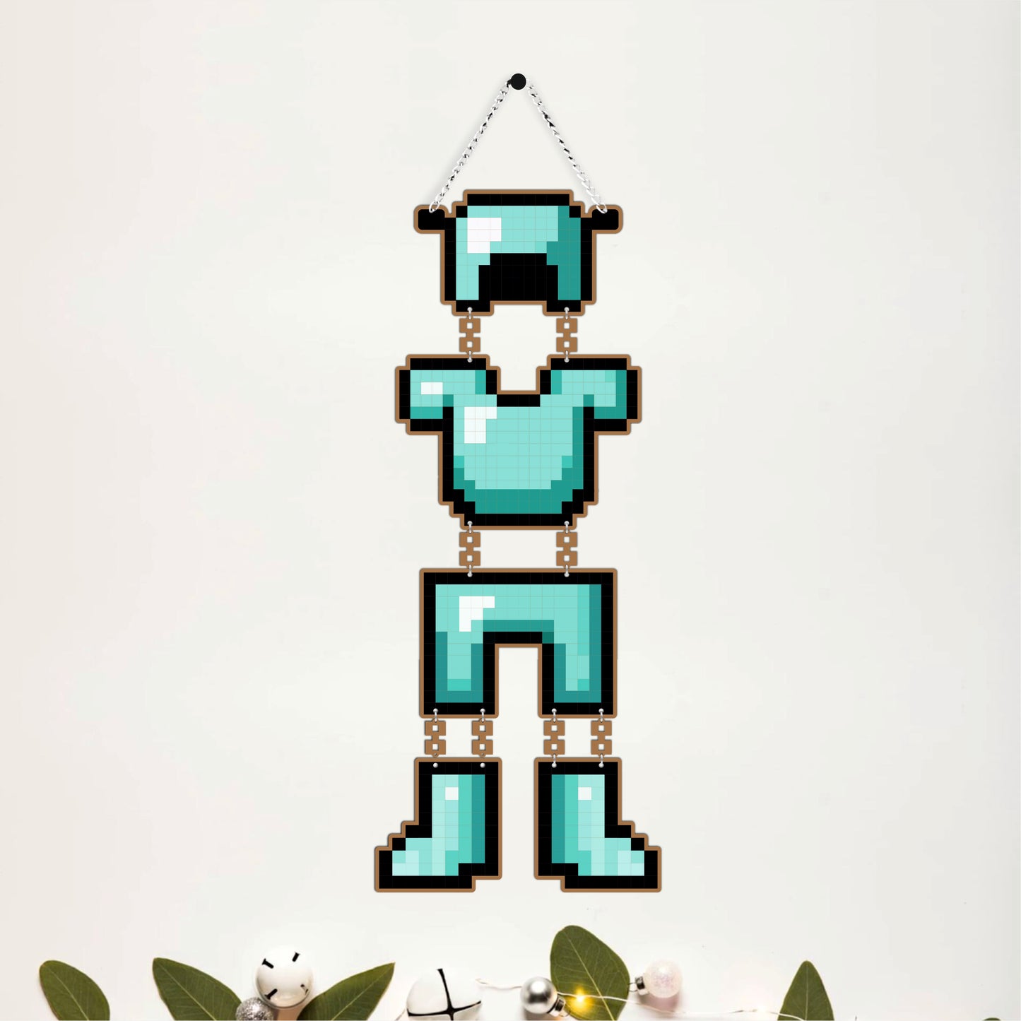 Retro Pixel Diamond Armor Gaming Wall Hanging