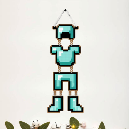 Retro Pixel Diamond Armor Gaming Wall Hanging