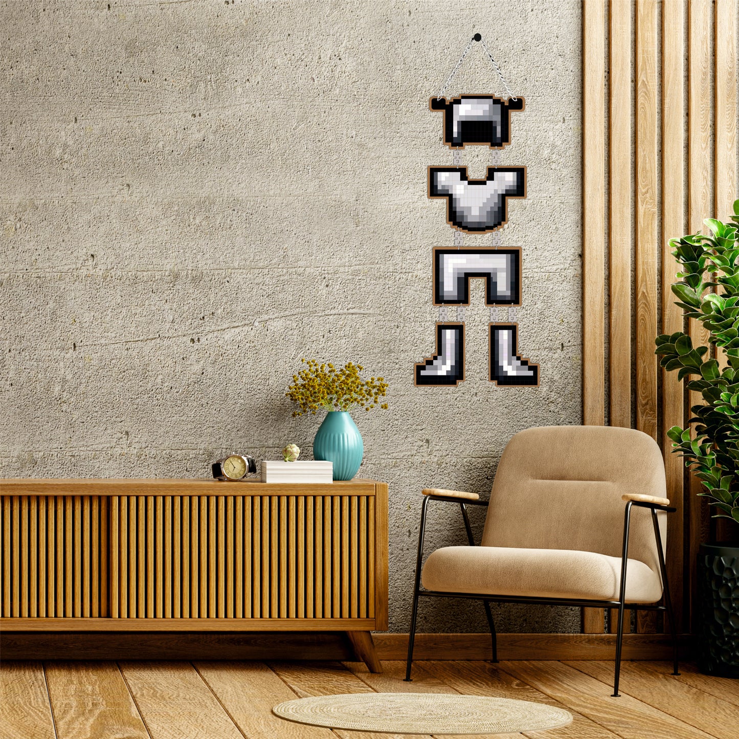 Retro Pixel Armor Gaming Wall Hanging