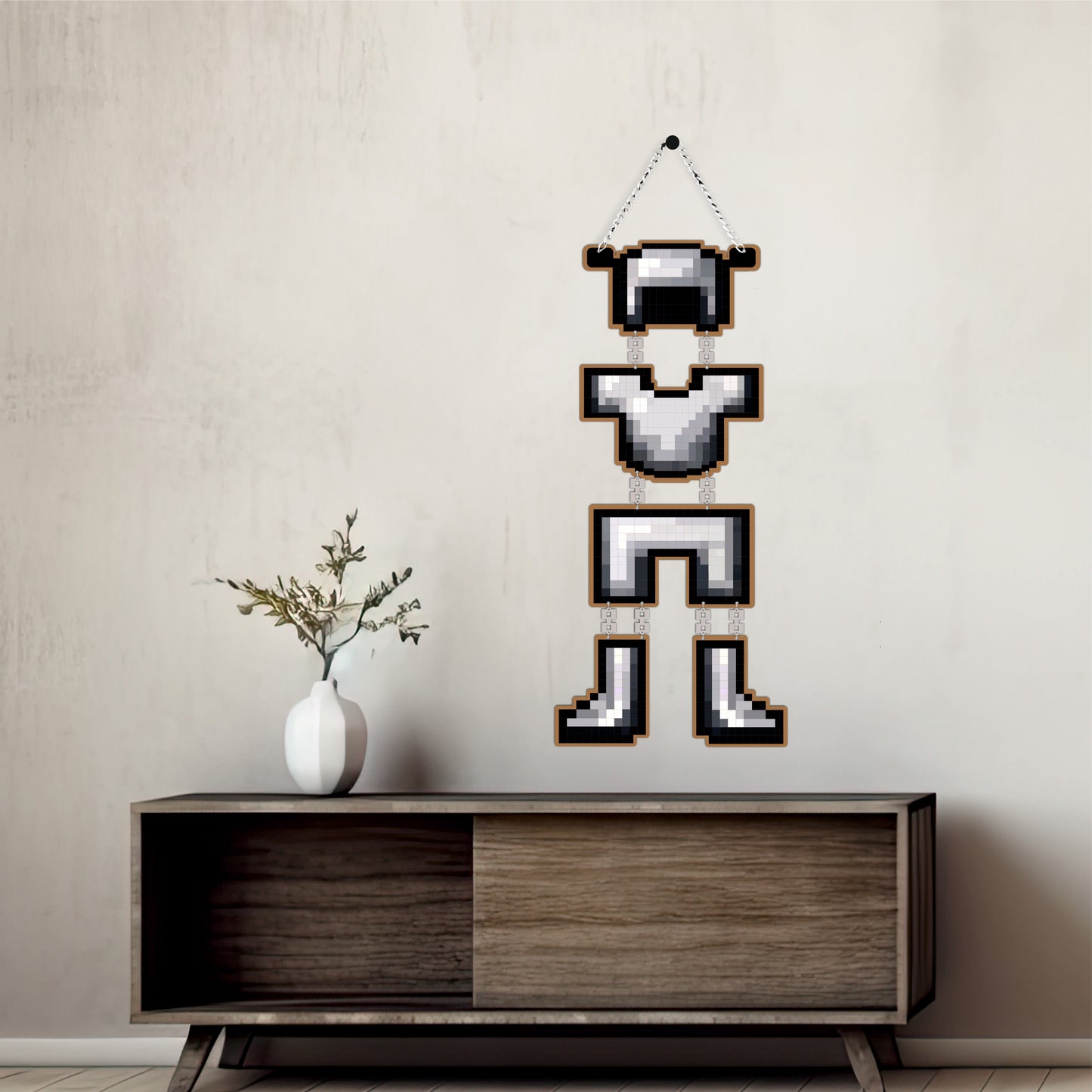 Retro Pixel Armor Gaming Wall Hanging
