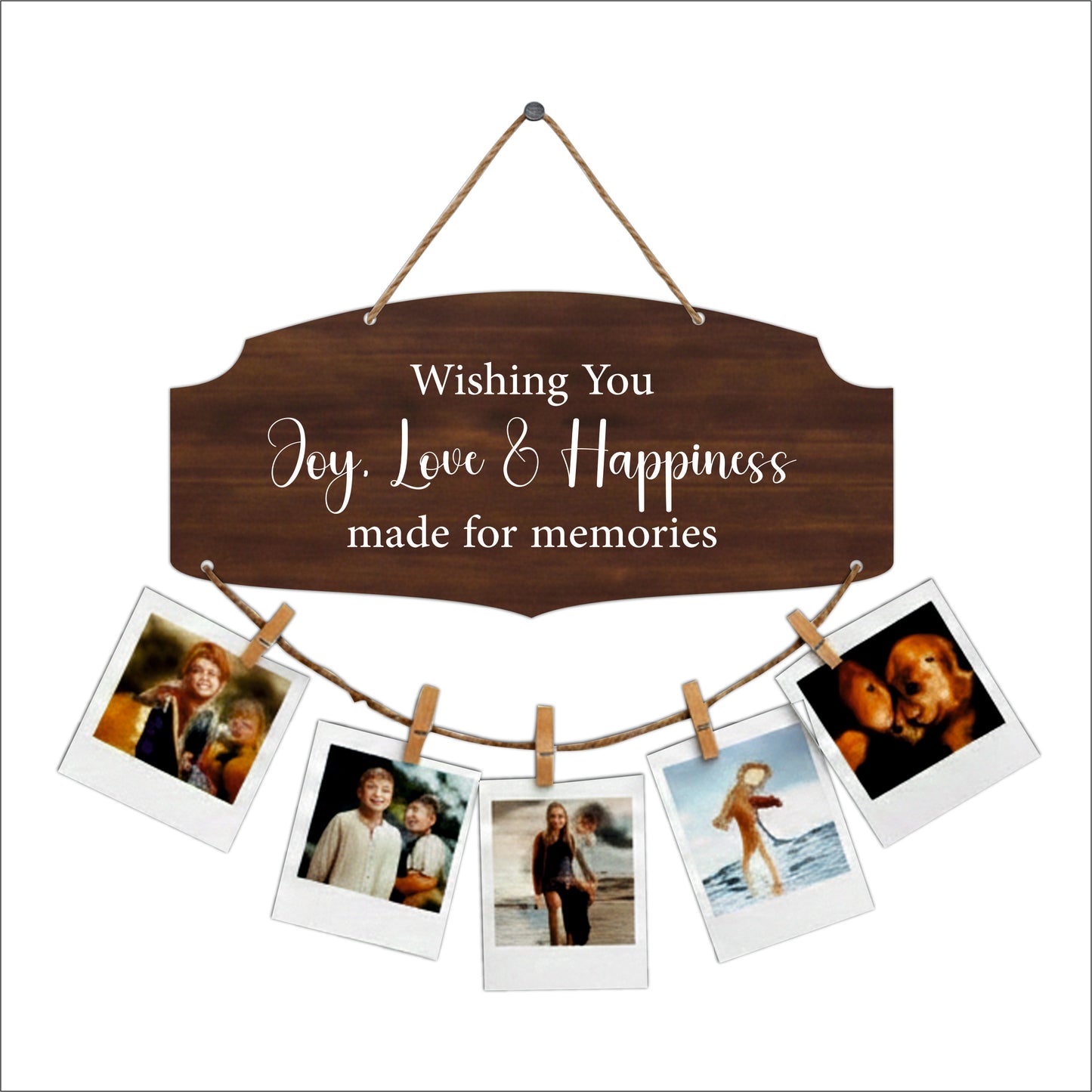 Wishing You Joy Love & Happiness Dark Walnut Photo Hanging