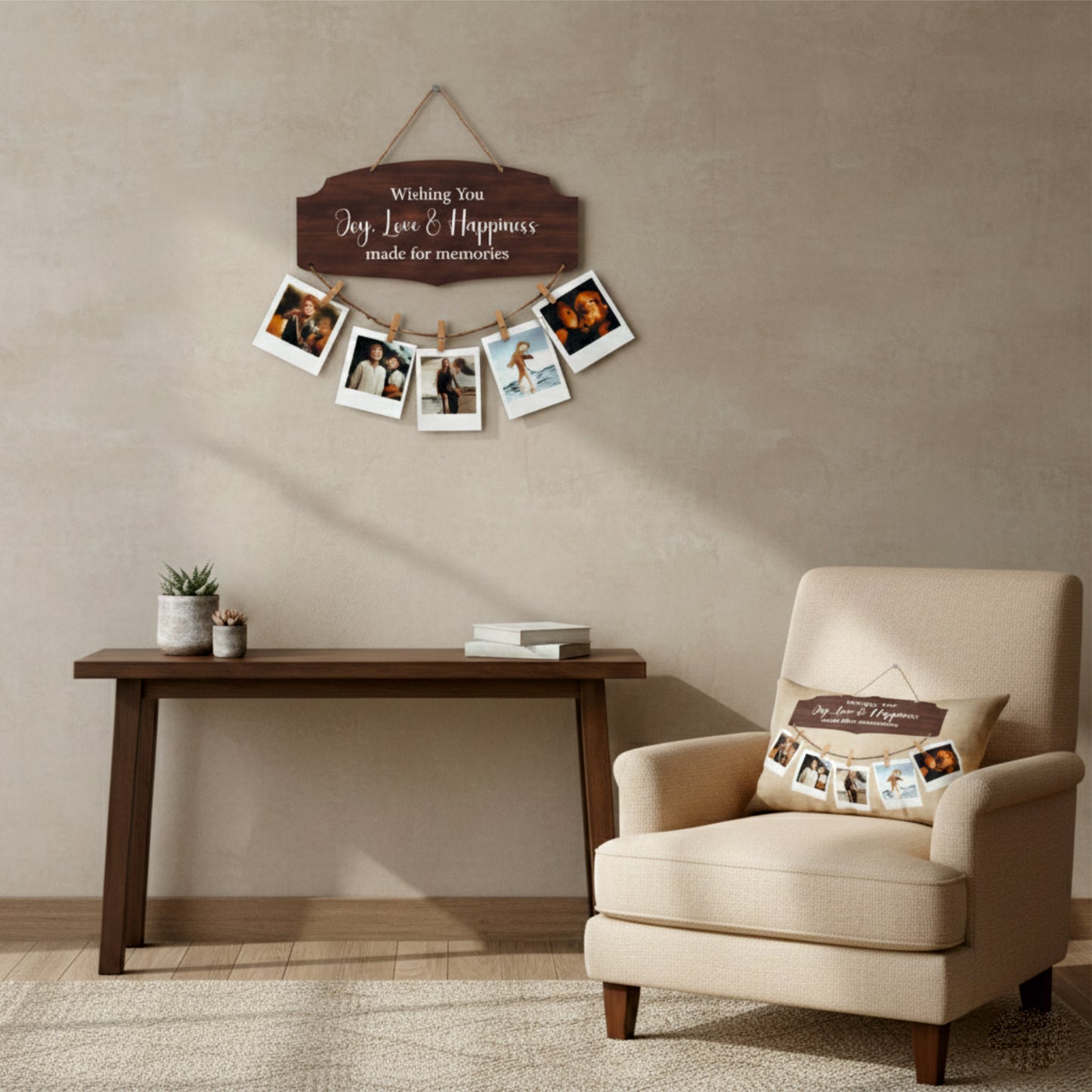Wishing You Joy Love & Happiness Dark Walnut Photo Hanging