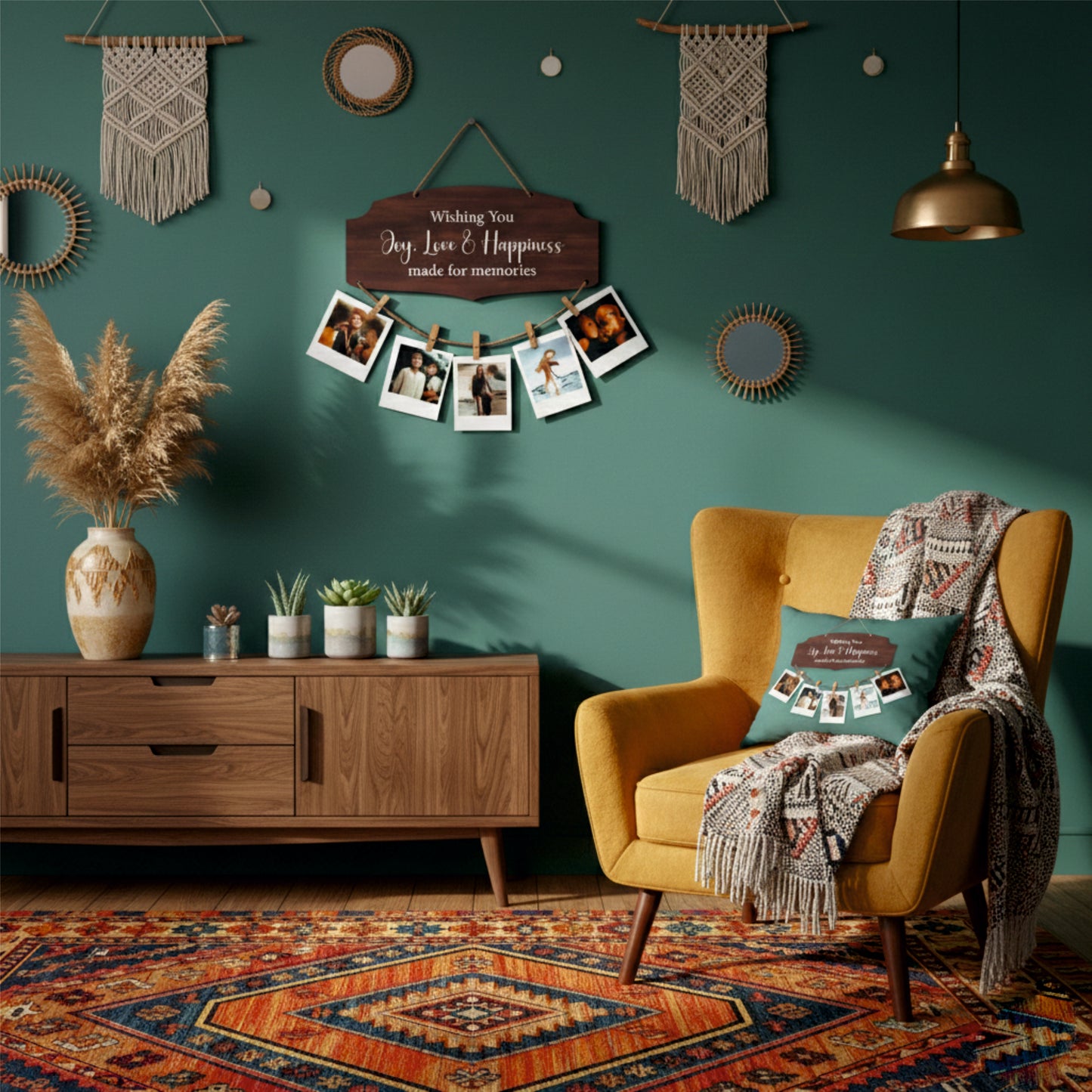 Wishing You Joy Love & Happiness Dark Walnut Photo Hanging