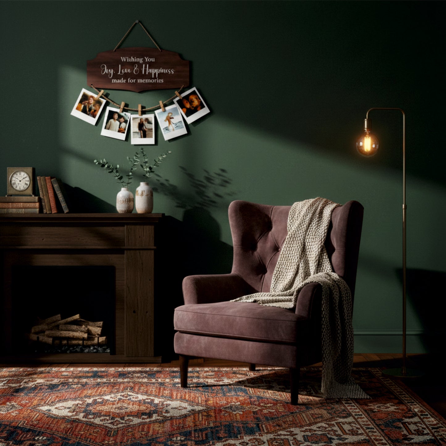 Wishing You Joy Love & Happiness Dark Walnut Photo Hanging