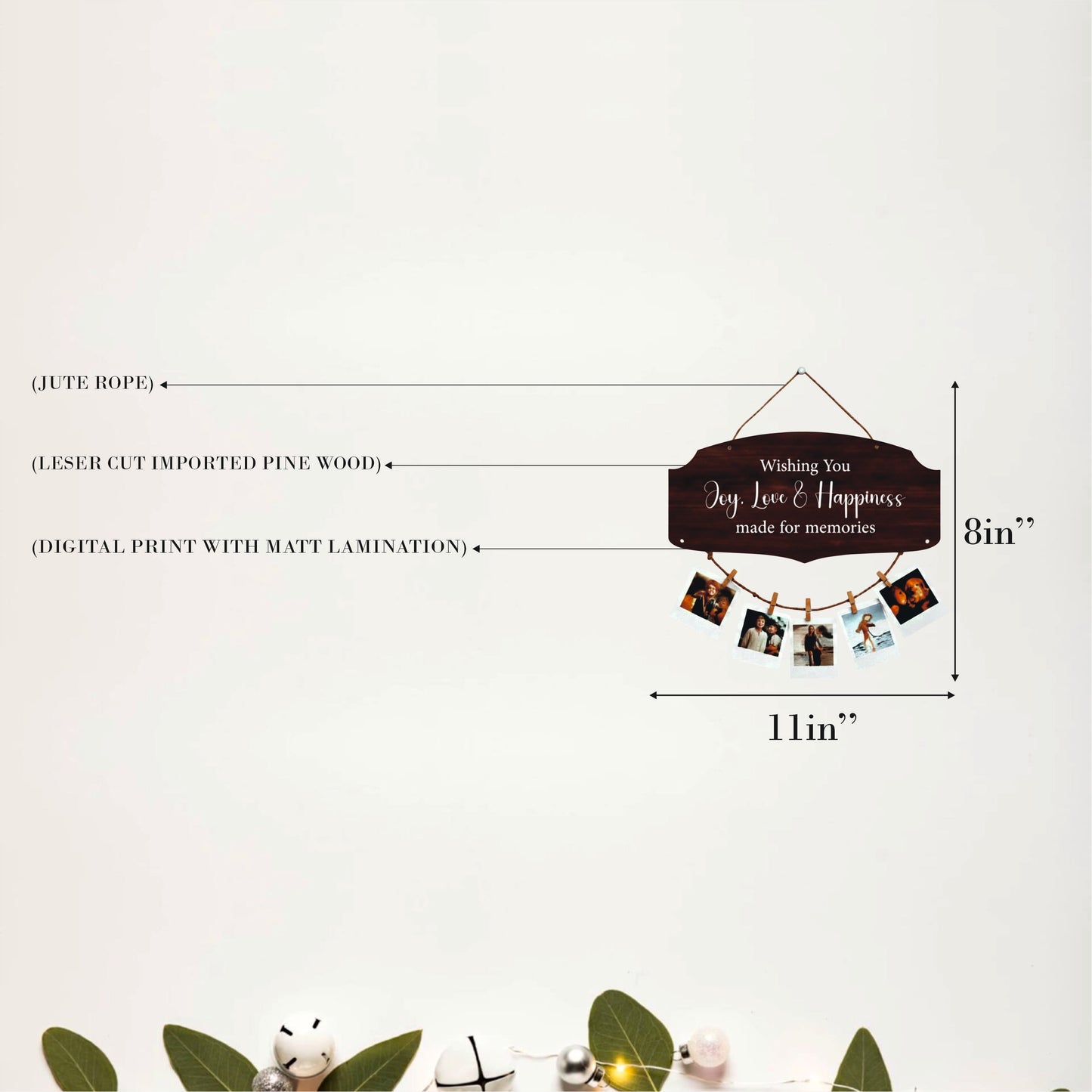 Wishing You Joy Love & Happiness Dark Walnut Photo Hanging