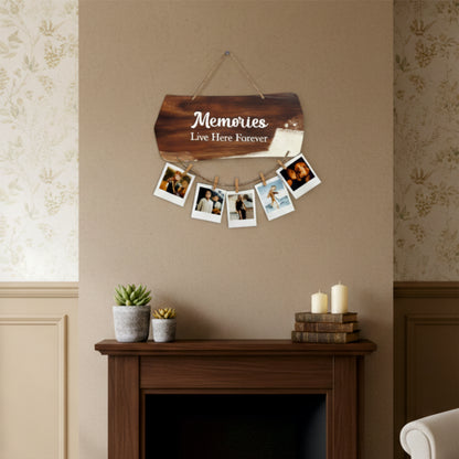 Memories Live Here Forever Rustic Wood Photo Hanging