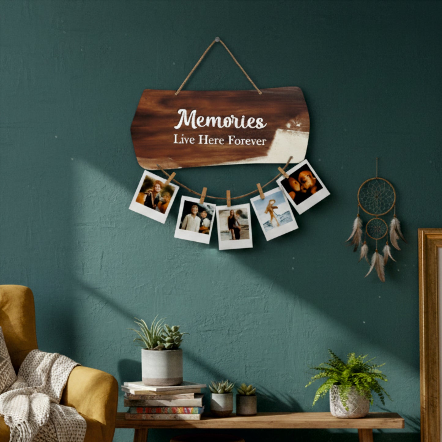 Memories Live Here Forever Rustic Wood Photo Hanging