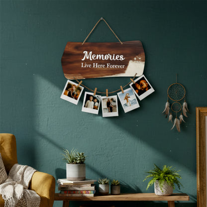 Memories Live Here Forever Rustic Wood Photo Hanging