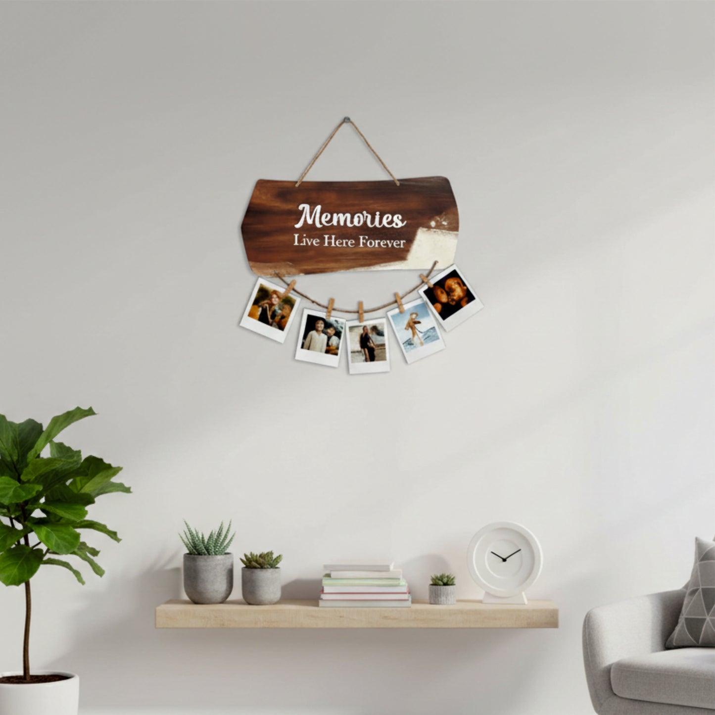 Memories Live Here Forever Rustic Wood Photo Hanging