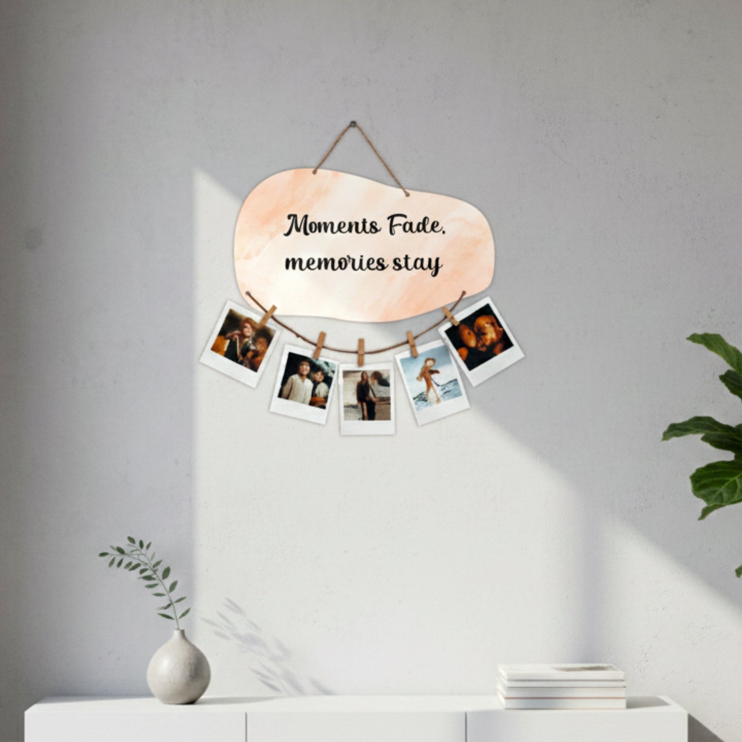 Moments Fade Memories Stay Peach Watercolor Photo Hanging