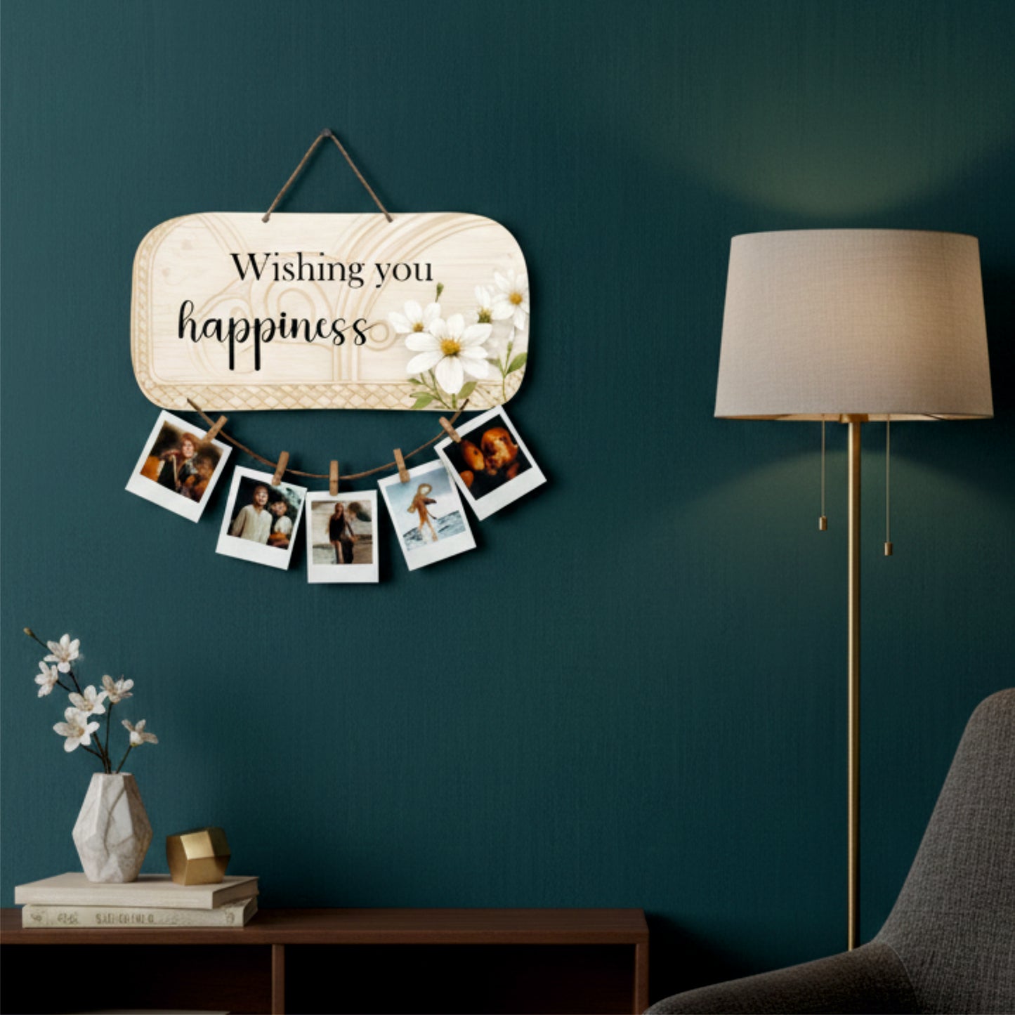 Wishing You Happiness Floral Photo Hanging