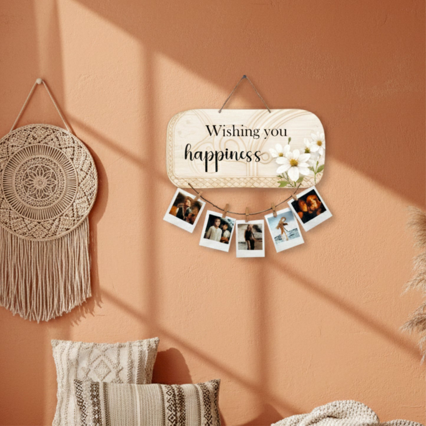 Wishing You Happiness Floral Photo Hanging