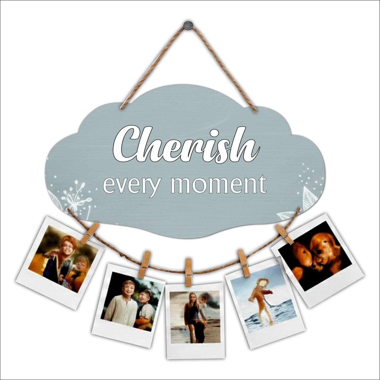 Cherish Every Moment Soft Blue Floral Photo Hanging