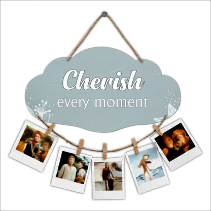Cherish Every Moment Soft Blue Floral Photo Hanging