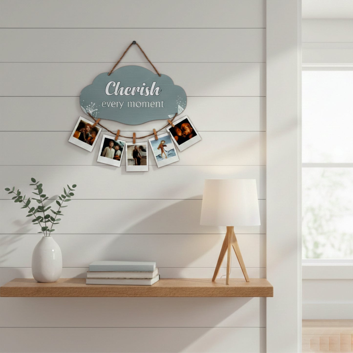 Cherish Every Moment Soft Blue Floral Photo Hanging