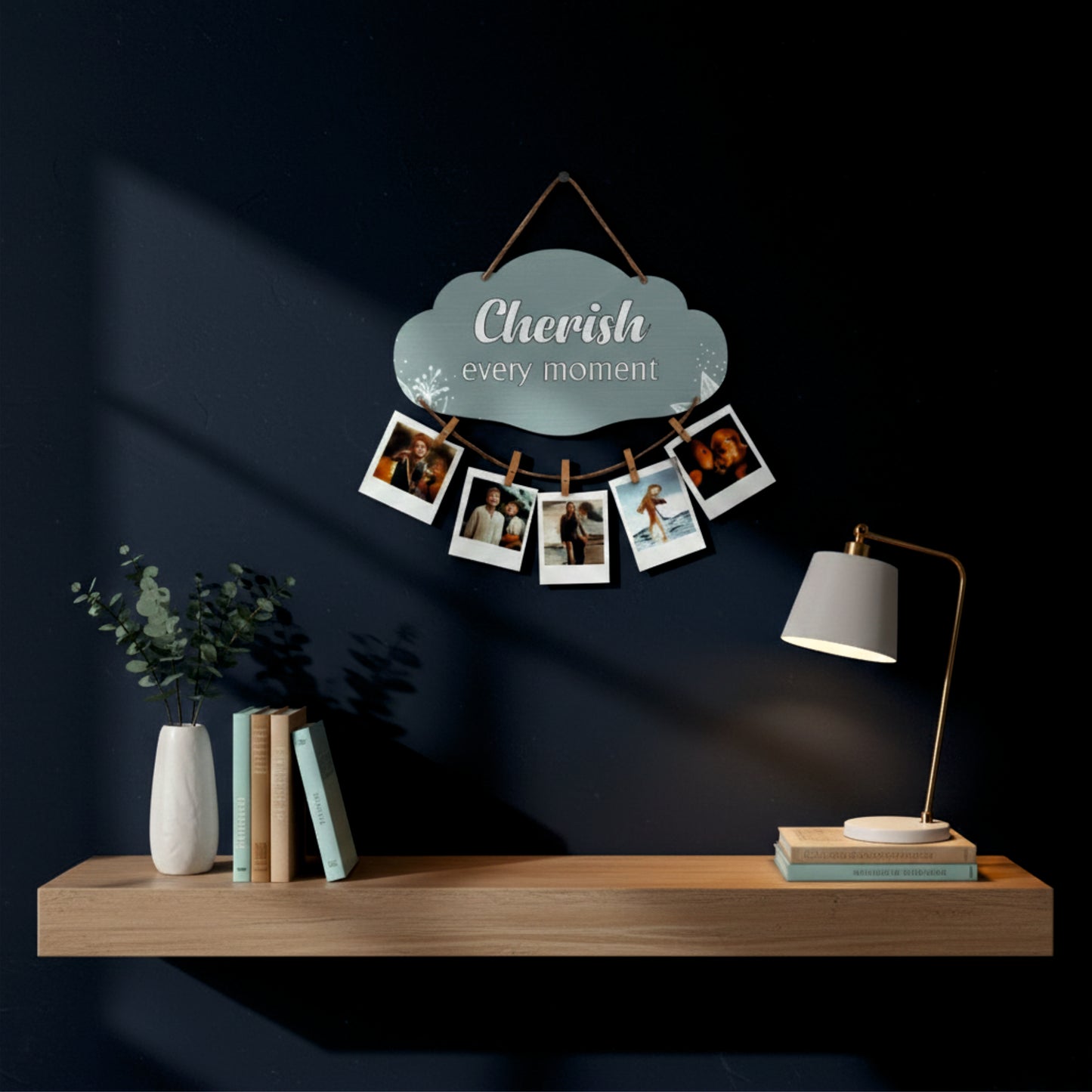 Cherish Every Moment Soft Blue Floral Photo Hanging