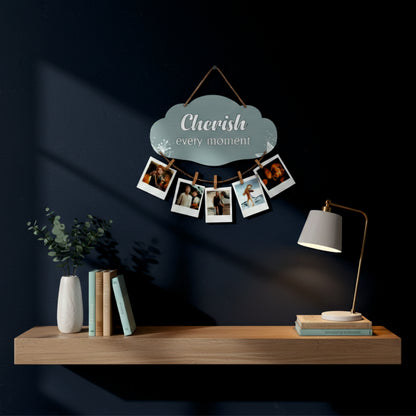 Cherish Every Moment Soft Blue Floral Photo Hanging