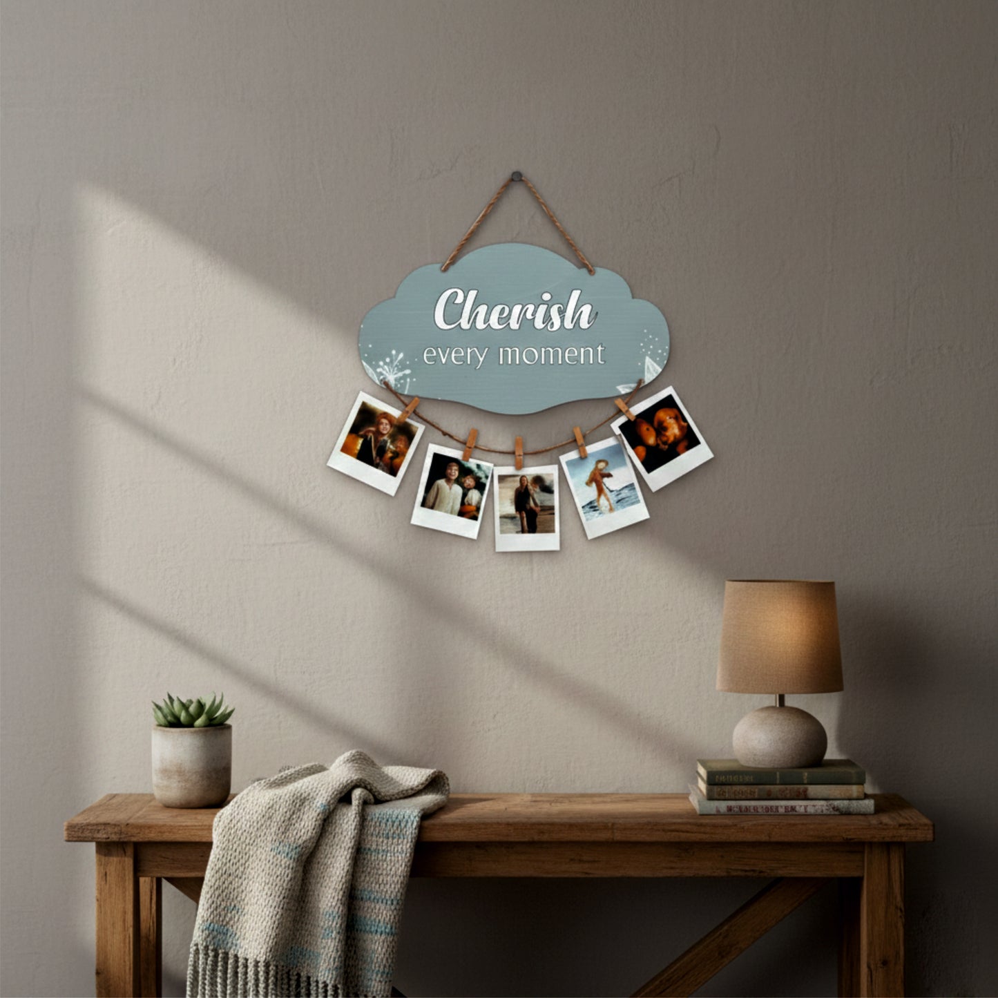 Cherish Every Moment Soft Blue Floral Photo Hanging