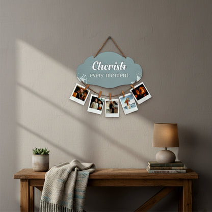 Cherish Every Moment Soft Blue Floral Photo Hanging