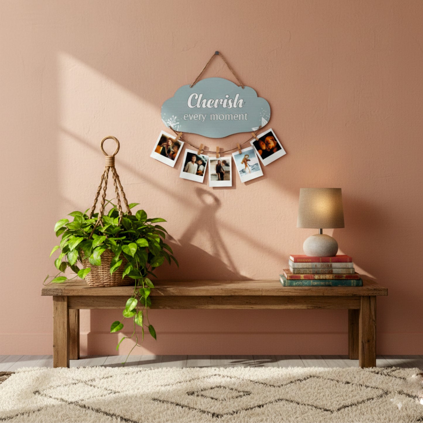 Cherish Every Moment Soft Blue Floral Photo Hanging