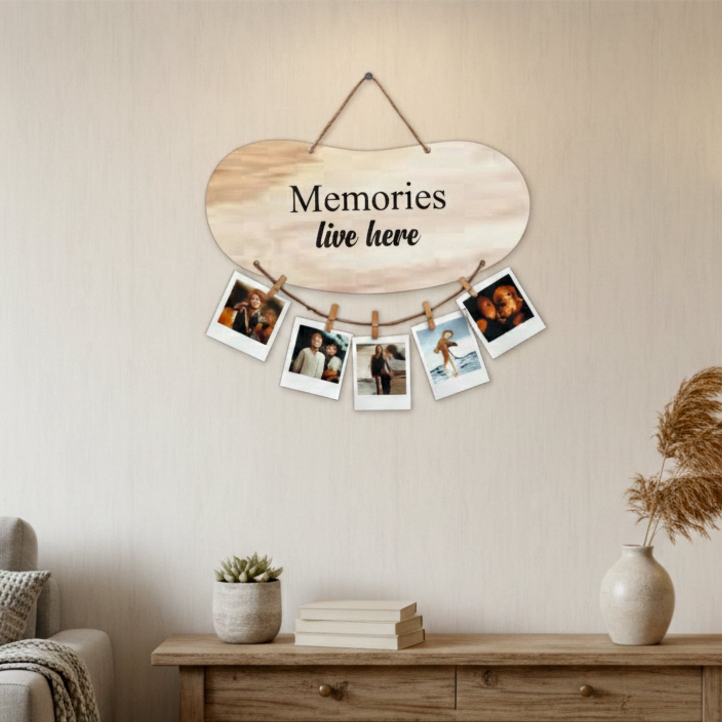 Memories Live Here Natural Woodgrain Photo Hanging
