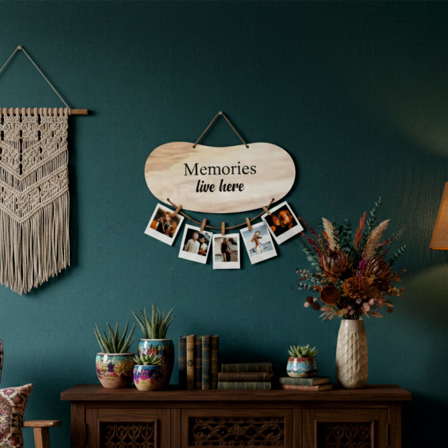 Memories Live Here Natural Woodgrain Photo Hanging