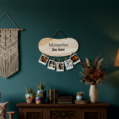 Memories Live Here Natural Woodgrain Photo Hanging
