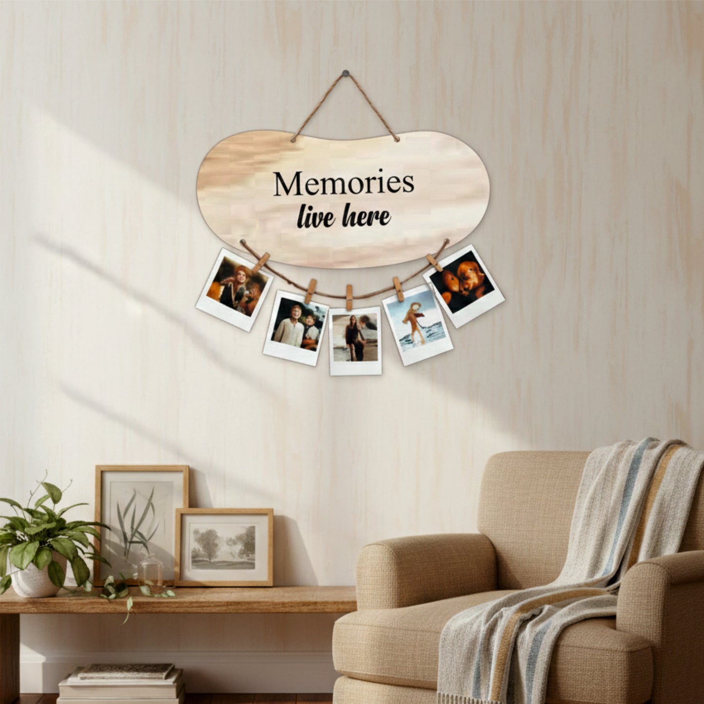 Memories Live Here Natural Woodgrain Photo Hanging